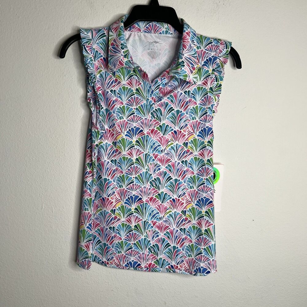 X by GOTTEX Women Polo Top Golf Tennis Ruffle Sleeveless Size Medium